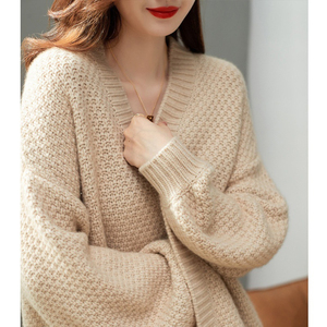 Versátil cor sólida malha <span class=keywords><strong>cardigan</strong></span> outono e inverno novo estilo elegante casaco solto e preguiçoso temperamento camisola das mulheres - Product Image 3