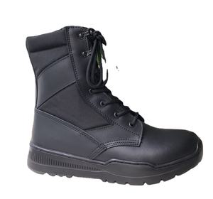 Botas Tácticas Negras HBP12-4 con Cremallera Lateral, Cuero Genuino, Tela de Nailon, Antideslizantes, con Costuras en Toda la Superficie y Protección en la Puntera - Product Image 1