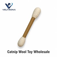 Jouet pour chat géant en coton et laine, 100% laine naturelle feutrée, tige marron, extrémités blanches moelleuses, infusé à la catnip, 2 tailles