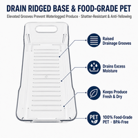 Conteneur de rangement pour réfrigérateur en PET transparent empilable et fin, bac de rangement pour réfrigérateur de cuisine avec ridelles de drainage pour l'organisation du garde-manger