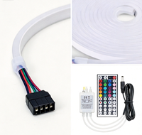 Bande lumineuse néon RGB 5 mètres, kit 12V en silicone avec contrôleur IR, alimentation et clips de fixation, certifiée CE RoHS pour la décoration intérieure