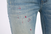 Bord Demin personnalisé peint goutte à goutte éclaboussures jean lavé déchiré Vintage maigre hommes jean Denim blanchiment