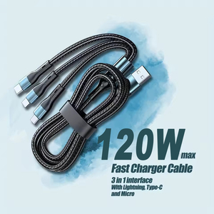 Cable <span class=keywords><strong>USB</strong></span> Tipo C 3 en 1 de 6A y 120W, Cable de Carga Rápida para Teléfono, Cable de Datos para iPhone, Samsung, Xiaomi, <span class=keywords><strong>Huawei</strong></span>, Cable <span class=keywords><strong>Micro</strong></span> <span class=keywords><strong>USB</strong></span> de Carga Rápida - Product Image 1