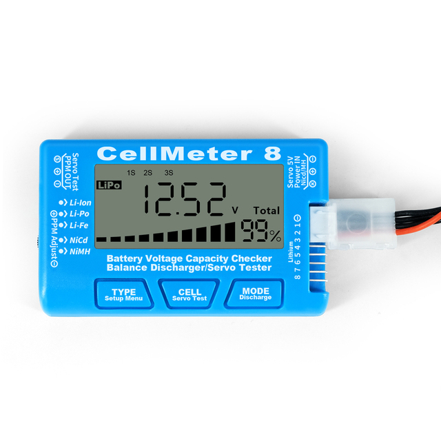 CellMeter-8 Li-ion Battery Tester LCD Digital Voltage Capacity Checker Balance Charger LiPo Life NiCd NiMH Meter