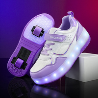 OEM/OED Chaussures de sport rétractables en maille respirante à deux roues avec LED clignotantes pour enfants garçons et filles Chaussures de patin à roulettes