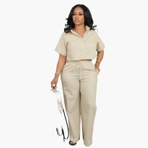 Camicia da <span class=keywords><strong>donna</strong></span> estiva in <span class=keywords><strong>lino</strong></span> e Set di pantaloni sportivi leggeri - Product Image 3