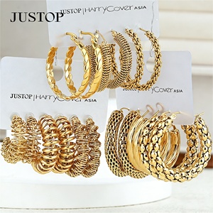 Trending <b>Hook</b> Hoop Women's Waterproof Stainless Steel Gold Plated Hypoallergenic Fashion <b>Earrings</b> Sets - Product Image 3