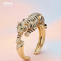Bracelet de luxe personnalisé en or 9K/14K/18K avec diamants de laboratoire, motif léopard et tigre, pour femme