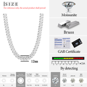 Collier Chaîne Maille Cubaine Luxe Plaqué Or 12mm avec Diamants Moissanite VVS de Laboratoire pour Hommes et Femmes - Product Image 6