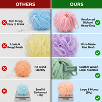 Petit Pouf de bain complet ou corsé de qualité, éponge de douche en luffa, 20g, couleurs assorties, boule de bain exfoliante