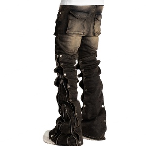 Pantalon cargo en jean pour homme, coupe bootcut, coupe skinny, effet délavé soleil, délavé à l'acide, effet vieilli, avec logo de marque personnalisé, style empilé - Product Image 5