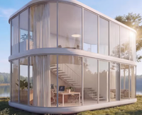 Maison préfabriquée moderne en verre courbé pliable et mobile, bureau modulaire de luxe à 2 étages pour chantier de construction et dortoir