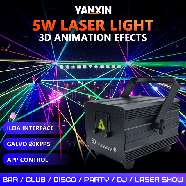 Professional DMX512 App-Control LED Laser Stage Light 5W Full Color Animation Stage Effect Lighting  Aluminum Alloy Disco
