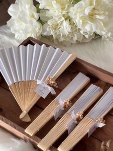 Wholesale Wedding Hand Held White Paper Fans Custom Printed Logo Folding Bamboo Handfan Rib - Product Image 6