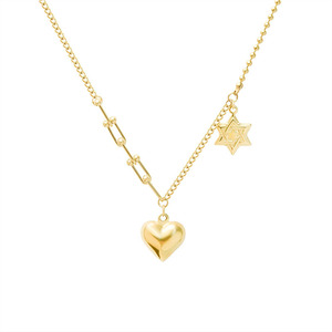 2025 temperamento de moda collar de estrella de cinco puntas colgante de corazón de melocotón collar de acero de titanio - Product Image 1