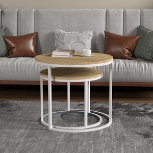 Modern <strong>Nesting</strong> Coffee <strong>Table</strong> with Wooden Top Iron Frame Living Room Home Furnishings Panel Style for Home Use - Product Image 3