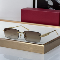 Lunettes de soleil de luxe sans monture rectangulaires pour hommes, décorées de pointes dorées, branches métalliques, verres foncés UV400, lunettes de soleil tendance pour femmes