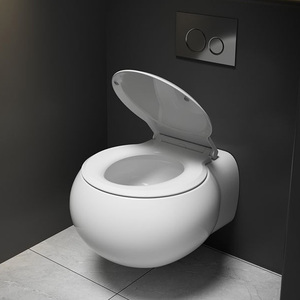 Vente en gros d'articles sanitaires forme d'oeuf rond P-trap Washdown flottant en céramique <span class=keywords><strong>Wc</strong></span> salle de bain toilette mural suspendu ensemble de toilette - Product Image 2