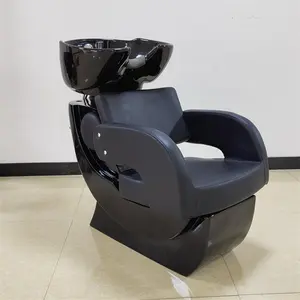 Kisen hot sale modern barbershop salon furniture hair washing black white sink shampoo chair bed made in China