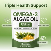 Capsules d'huile d'algues oméga-3 OEM 1250 mg avec 500 mg de DHA, 100 mg de DPA, 40 mg d'ALA pour la santé du cerveau, la vision et la fonction cardiaque