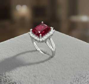 แหวนทองคำขาว 14KT ประดับพลอยสังเคราะห์ทรงเหลี่ยมมรกตและเพชรแล็บ - Product Image 5