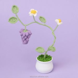 Décoration de table pour la maison, fleurs artificielles, fruits en fil tricoté faits à la main, plante en pot au crochet - Product Image 4