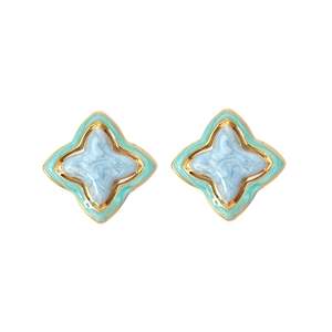 Fashion <b>Stud</b> <b>Earrings</b> 316L Stainless Steel PVD Gold Plating Sustainable Resistant Light <b>Blue</b> Enamel Design - Product Image 1