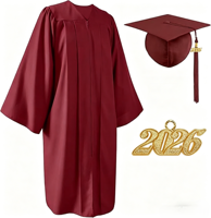 Robe de graduation noire mate respirante, chapeau, écharpe, uniforme scolaire unisexe adulte, personnalisable, 100% polyester