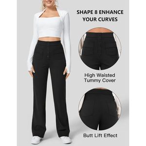 Womens High Waisted Wide Leg <b>Pants</b> With Pockets Stretchy Casual Trousers Button Front <b>Work</b> Wear - Product Image 5