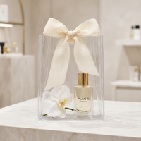 Sac cadeau en PVC transparent de luxe avec logo personnalisé et nœud en ruban de chiffon pré-noué pour mariage et emballage cosmétique