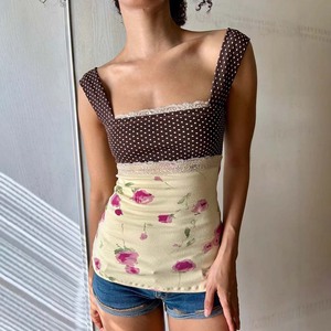 Top sans bretelles à imprimé pois de style européen et américain pour femme, coupe ajustée, dos nu, bretelles spaghetti, décontracté, à porter au quotidien - Product Image 1