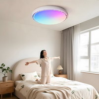 Ventilateur de plafond moderne à LED RGB changeant de couleur, 220V 36W*2, en ABS acrylique sans pales, avec télécommande, moteur DC 6 vitesses