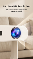Mini projecteur HY370, durée de vie LED de 50 000 heures, Android 14, 300 ANSI lumens, 720P, mise au point électrique, home cinéma portable, garantie 1 an