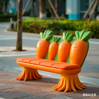 Banc en fibre de verre personnalisé en forme de carotte, mobilier d'extérieur, sièges décoratifs en forme de nourriture pour centres commerciaux et jardins, canapé de salon pour parcs