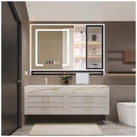 CBMmart Meuble-lavabo mural moderne de haute qualité avec double vasque et miroir intelligent, finition laquée blanche style Shaker pour la maison et l'hôtel