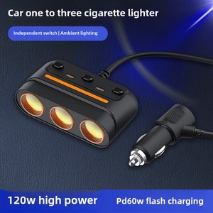 Divisor de encendedor de cigarrillos de coche 3 en 1 con luces LED de colores Puerto <span class=keywords><strong>USB</strong></span> TIPO C y adaptador de enchufe de cargador de 12-24V - Product Image 6