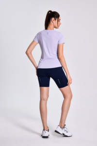 夏の女性用アウトドア通気性ランニングスポーツTシャツ速乾性4方向ストレッチクルーネック伸縮性半袖スキニー - Product Image 2