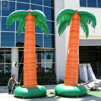 Palmier gonflable géant personnalisé avec logo, éclairage LED, tronc orange, tronc brun, accessoire publicitaire gonflable pour fête tropicale, pour centre commercial