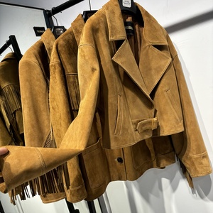 2025 autunno giacca di pelle donna giacca di pelle donna giacca di pelle Camel camoscio giacca con frange - Product Image 2