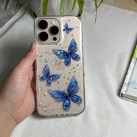 Coque de téléphone magnétique en TPU effet goutte de glace, haute qualité, motif papillon transparent, protection antichoc aux quatre coins pour iPhone 16 Pro