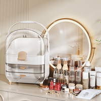 Organisateur de maquillage à 2 tiroirs avec porte-brosse et boîte de rangement pour rouge à lèvres Vitrine cosmétique pour salle de bain Bacs de rangement pour vanité