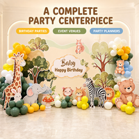 Set Dekorasi Garland Balon Tema Hewan Hutan untuk Pesta Ulang Tahun Anak Pertama dengan Latar Belakang Cetak Digital Modern Safari Hutan KT