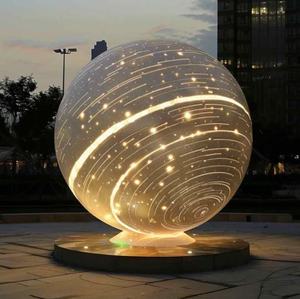 Scultura in Acciaio Inox LED Personalizzata per Esterni, Grande Opera d'Arte Astratta in Metallo, Stile Americano, Colore Personalizzabile - Product Image 3