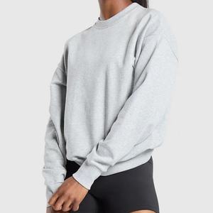Sweat-shirts pour femmes en coton pur, col rond, couleur unie, coupe ajustée, manches longues, sport et loisirs, grande taille, vente en gros - Product Image 2