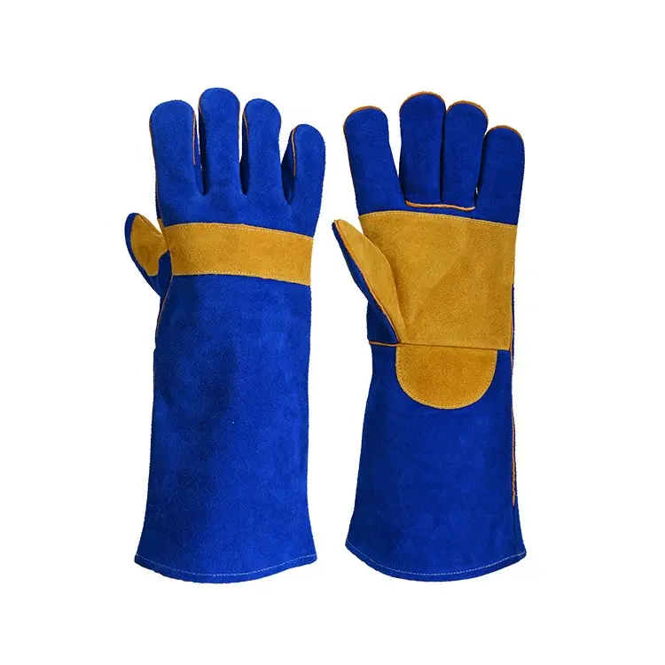 Gants de soudage Manchette longue Soudeur Vache fendue Peau de mouton Gants de travail en cuir