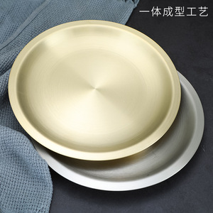 Stainless Steel Round <b>Tray</b> 304 Durable Serving Plate For <b>BBQ</b> Dinner Tableware Solid Color - Product Image 5