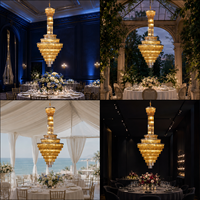 Lustre en cristal de luxe à LED de grande taille, design vintage, style luxueux, argenté et doré, verre plaqué, pour mariage