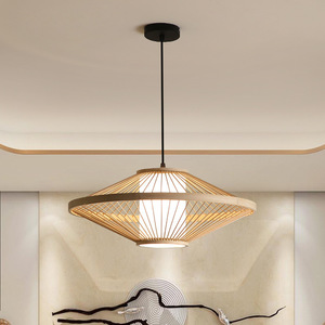 Modern Chinese <b>Style</b> Bamboo Pendant Light Round E27 LED Single <b>Head</b> Home Decor Zen Inspired Ceiling Lamp - Product Image 3