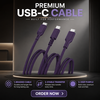 Cable de Carga Rápida USB Tipo-C a Tipo-C de 1 m, PVC y TPE, Silicona Trenzada, Duradero, Resistente a más de 100 000 Curvaduras, Anti-Rotura