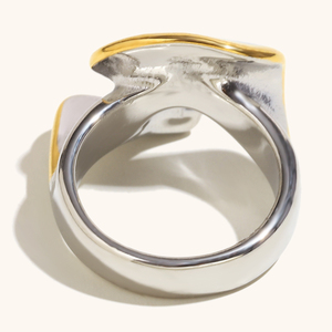 Кольцо Dingran <span class=keywords><strong>Fashion</strong></span> из нержавеющей стали, двухцветное (золото и серебро), волнистое, скульптурное, изогнутое, художественное, модное украшение - Product Image 5